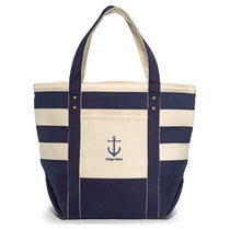Gemline Navy Blue Striped Seaside Zippered Cotton Tote