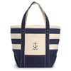 Gemline Navy Blue Striped Seaside Zippered Cotton Tote