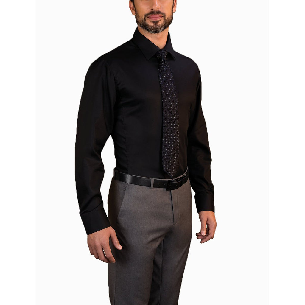 Calvin Klein Men's Black Slim Fit Non-Iron Dobby Dress Shirt