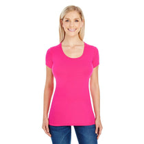 Threadfast Women's Active Pink Spandex Short-Sleeve Scoop Neck T-Shirt