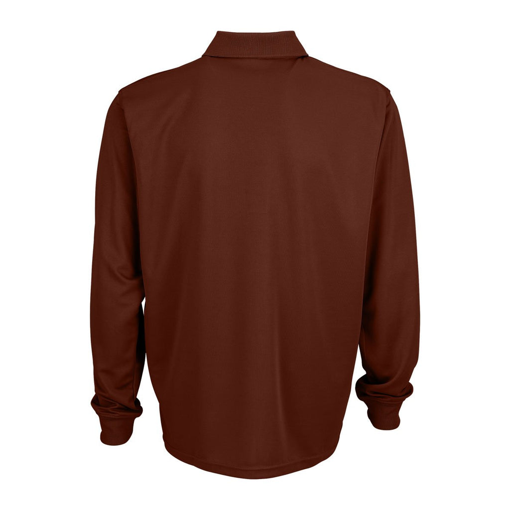 Vantage Men's Sport Red Omega Long Sleeve Solid Mesh Tech Polo