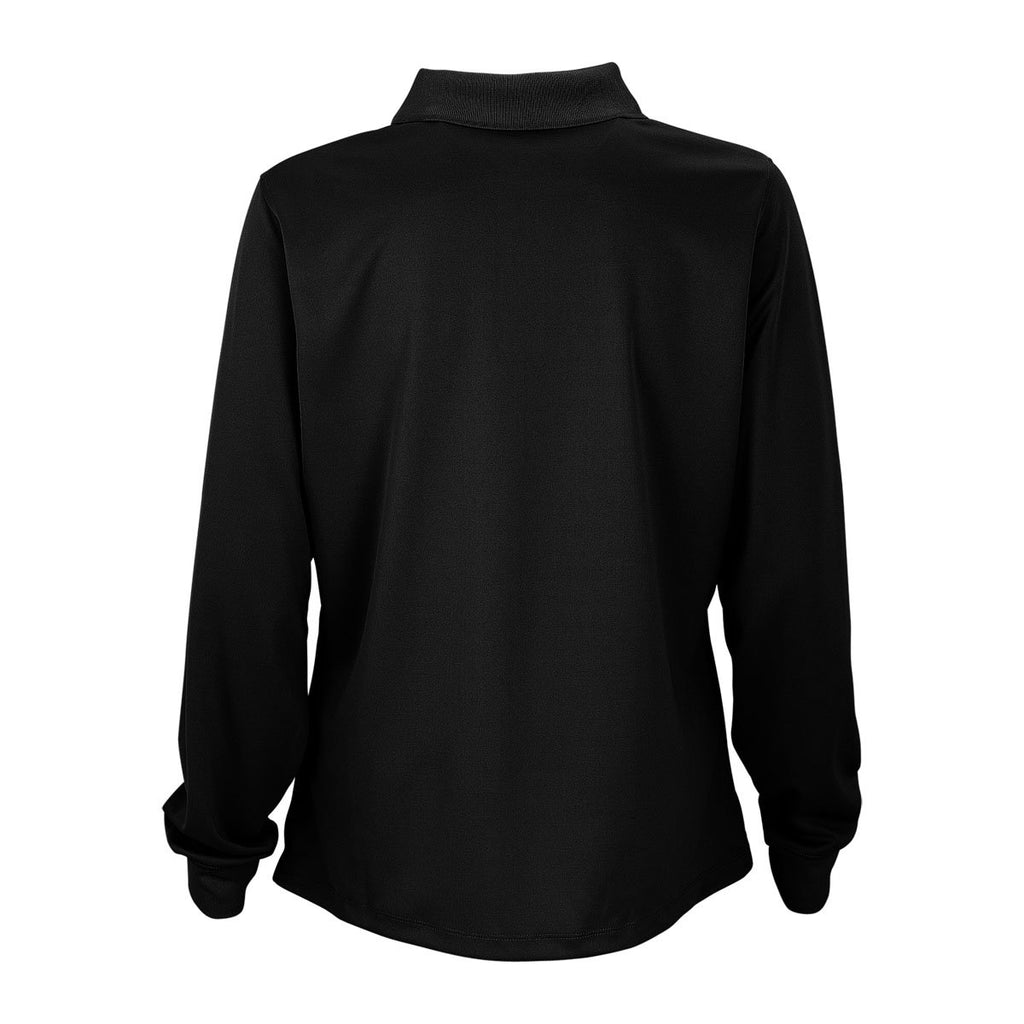 Vantage Women's Black Omega Long Sleeve Solid Mesh Tech Polo