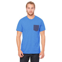 Bella + Canvas Men's Heather True Royal/Navy Jersey Short-Sleeve Pocket T-Shirt