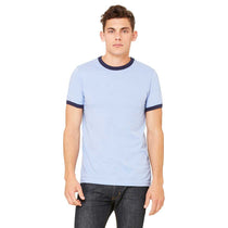 Bella + Canvas Men's Heather Blue/Navy Jersey Short-Sleeve Ringer T-Shirt