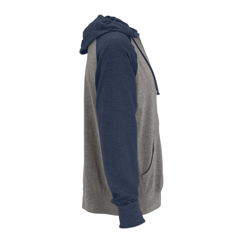 Vantage Men's Grey Heather/Navy Heather Full-Zip Two-Tone Jersey Knit Hoodie