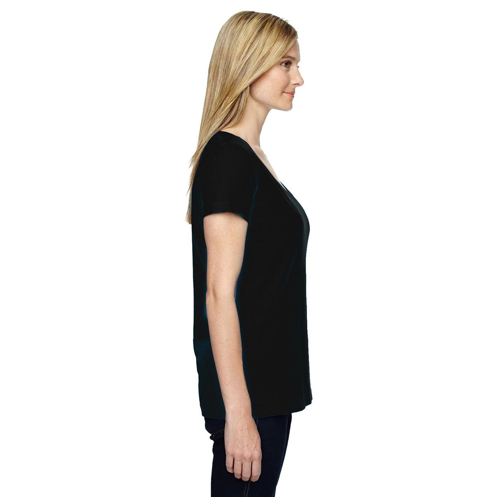 LAT Women's Black Scoop Neck Fine Jersey T-Shirt