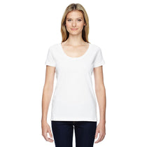 LAT Women's White Scoop Neck Fine Jersey T-Shirt