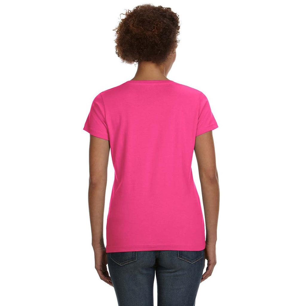 LAT Women's Hot Pink V-Neck Fine Jersey T-Shirt