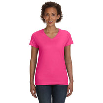 LAT Women's Hot Pink V-Neck Fine Jersey T-Shirt