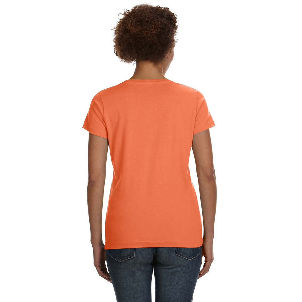 LAT Women's Papaya V-Neck Fine Jersey T-Shirt