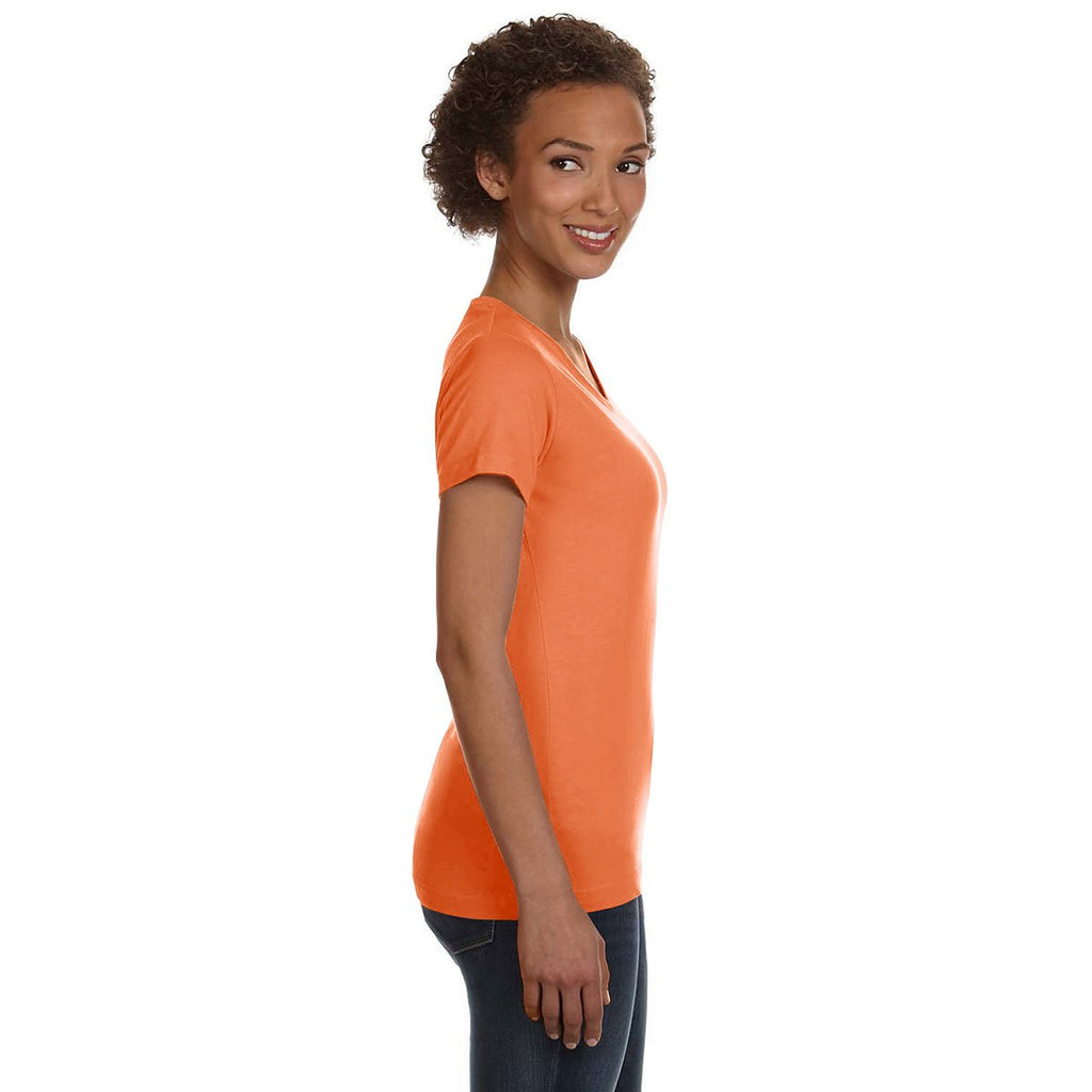 LAT Women's Papaya V-Neck Fine Jersey T-Shirt