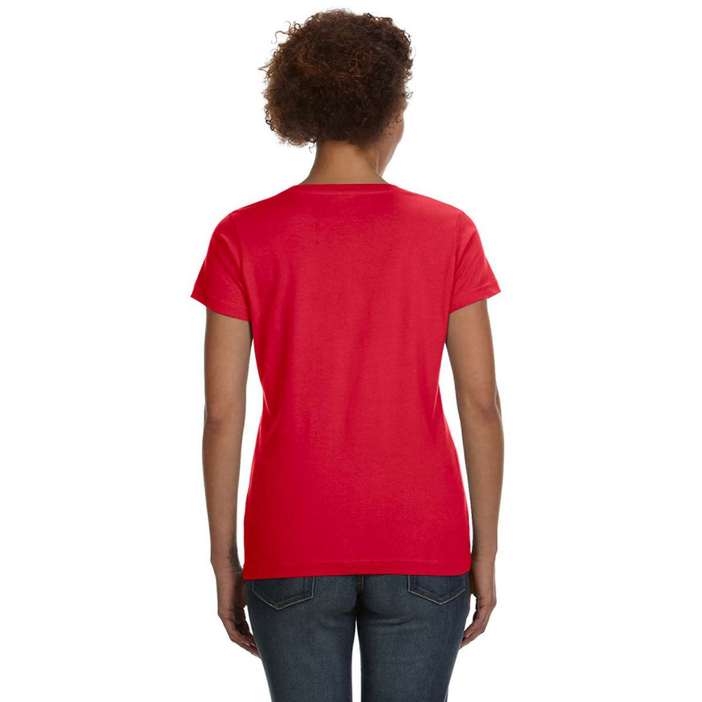 LAT Women's Red V-Neck Fine Jersey T-Shirt