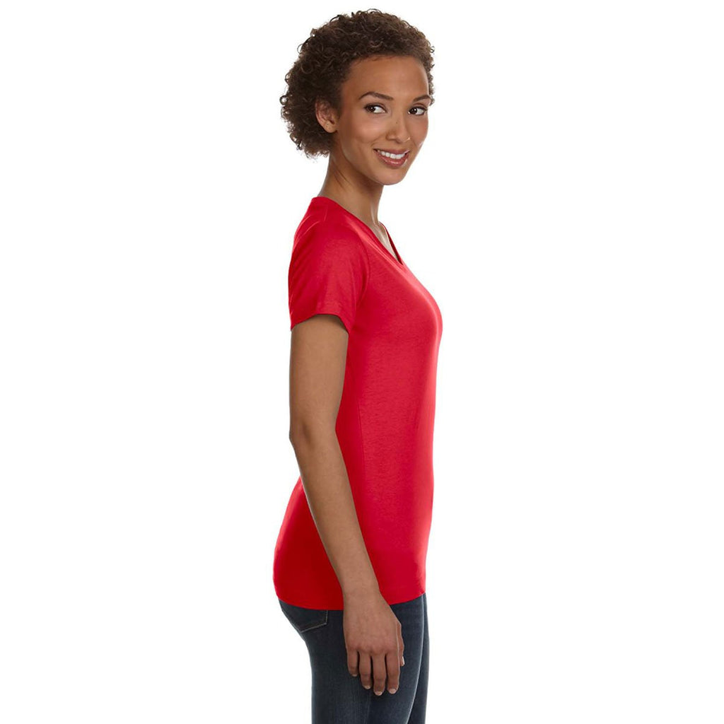 LAT Women's Red V-Neck Fine Jersey T-Shirt
