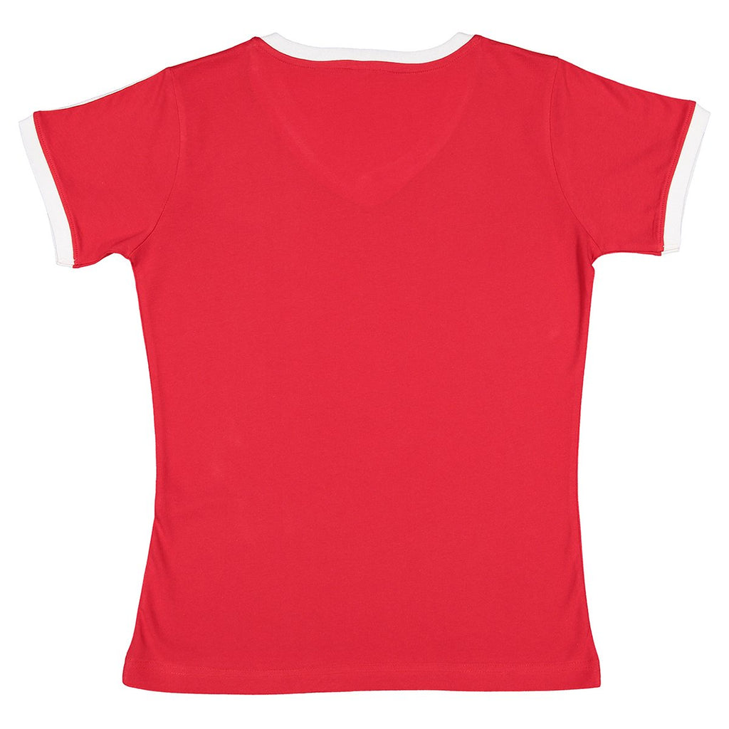 LAT Women's Red/White Soccer Ringer Fine Jersey T-Shirt
