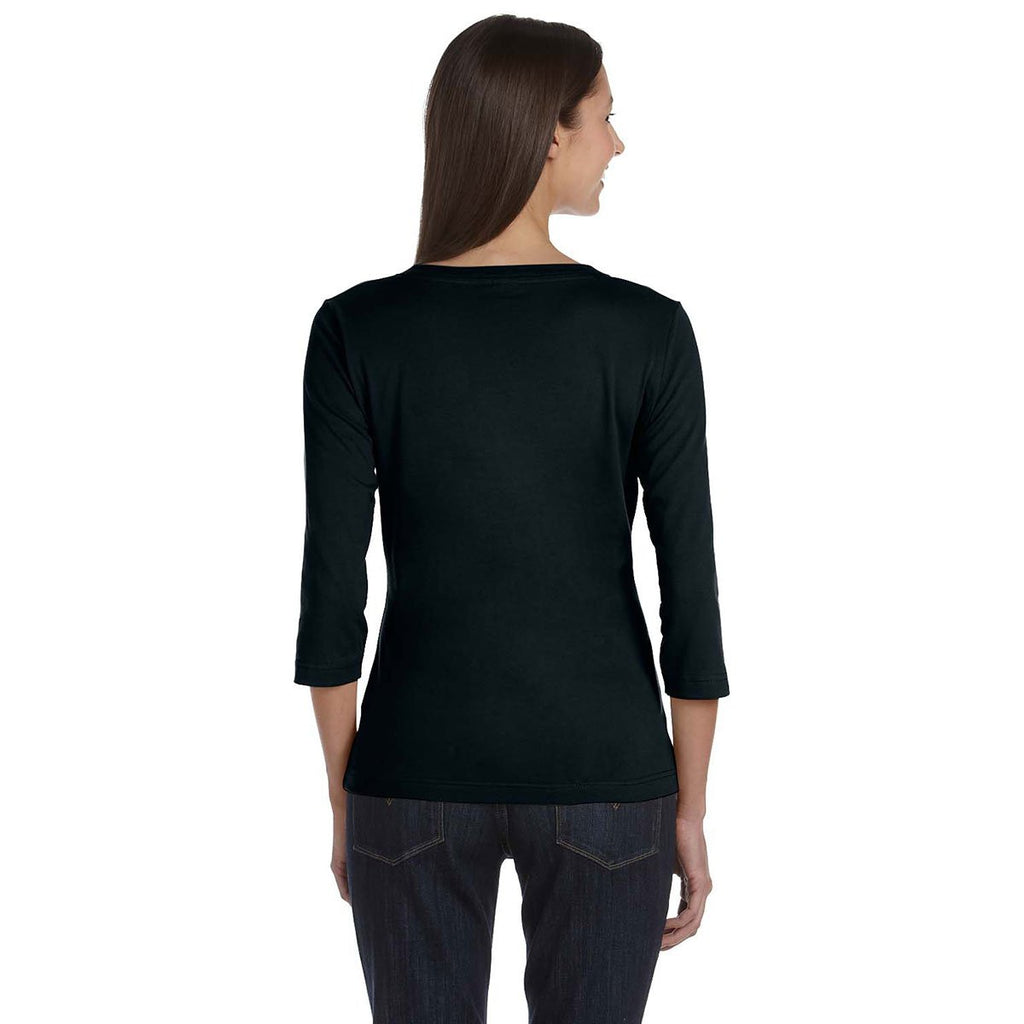 LAT Women's Black Three-Quarter Sleeve Premium Jersey T-Shirt