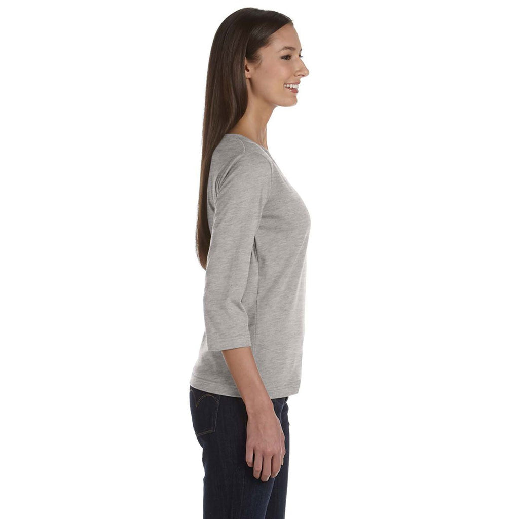 LAT Women's Heather Three-Quarter Sleeve Premium Jersey T-Shirt