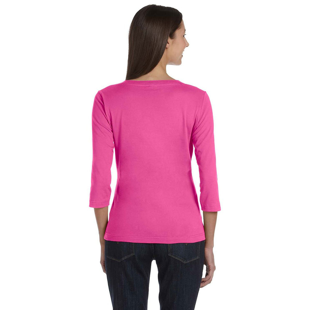 LAT Women's Raspberry Three-Quarter Sleeve Premium Jersey T-Shirt