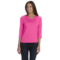 LAT Women's Raspberry Three-Quarter Sleeve Premium Jersey T-Shirt