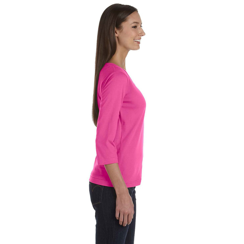 LAT Women's Raspberry Three-Quarter Sleeve Premium Jersey T-Shirt