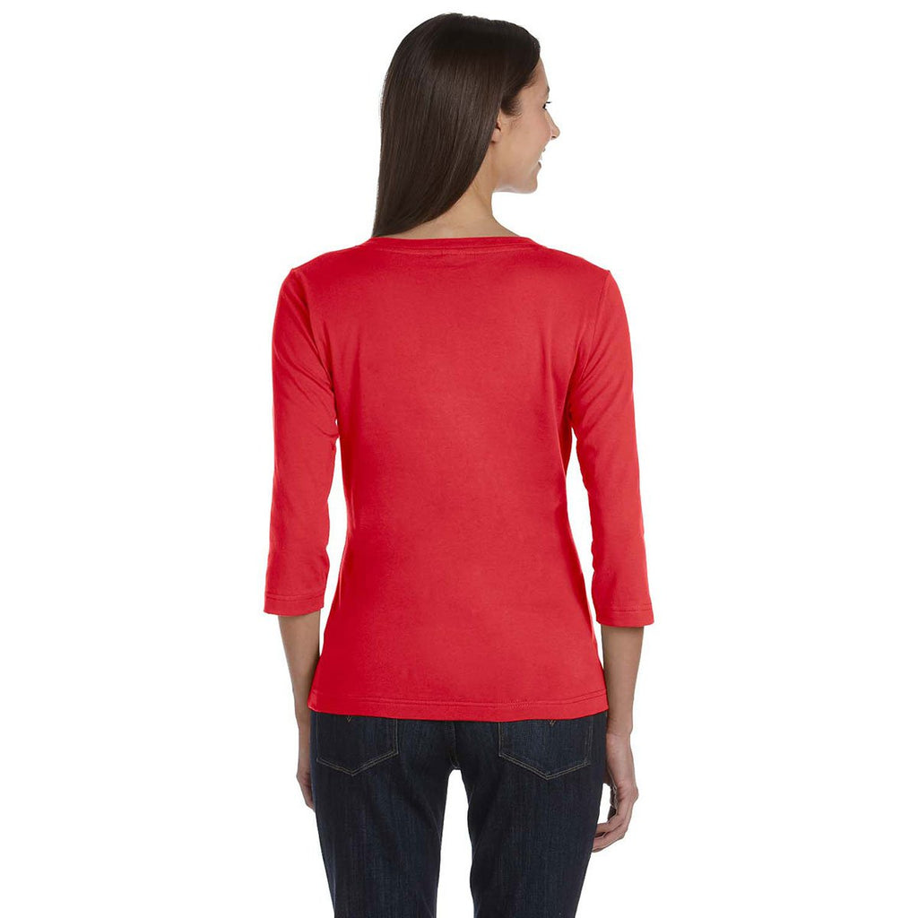 LAT Women's Red Three-Quarter Sleeve Premium Jersey T-Shirt