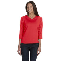 LAT Women's Red Three-Quarter Sleeve Premium Jersey T-Shirt
