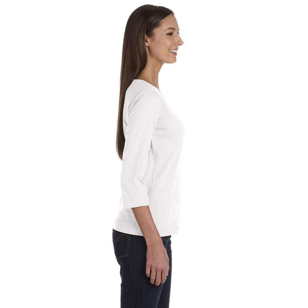 LAT Women's White Three-Quarter Sleeve Premium Jersey T-Shirt