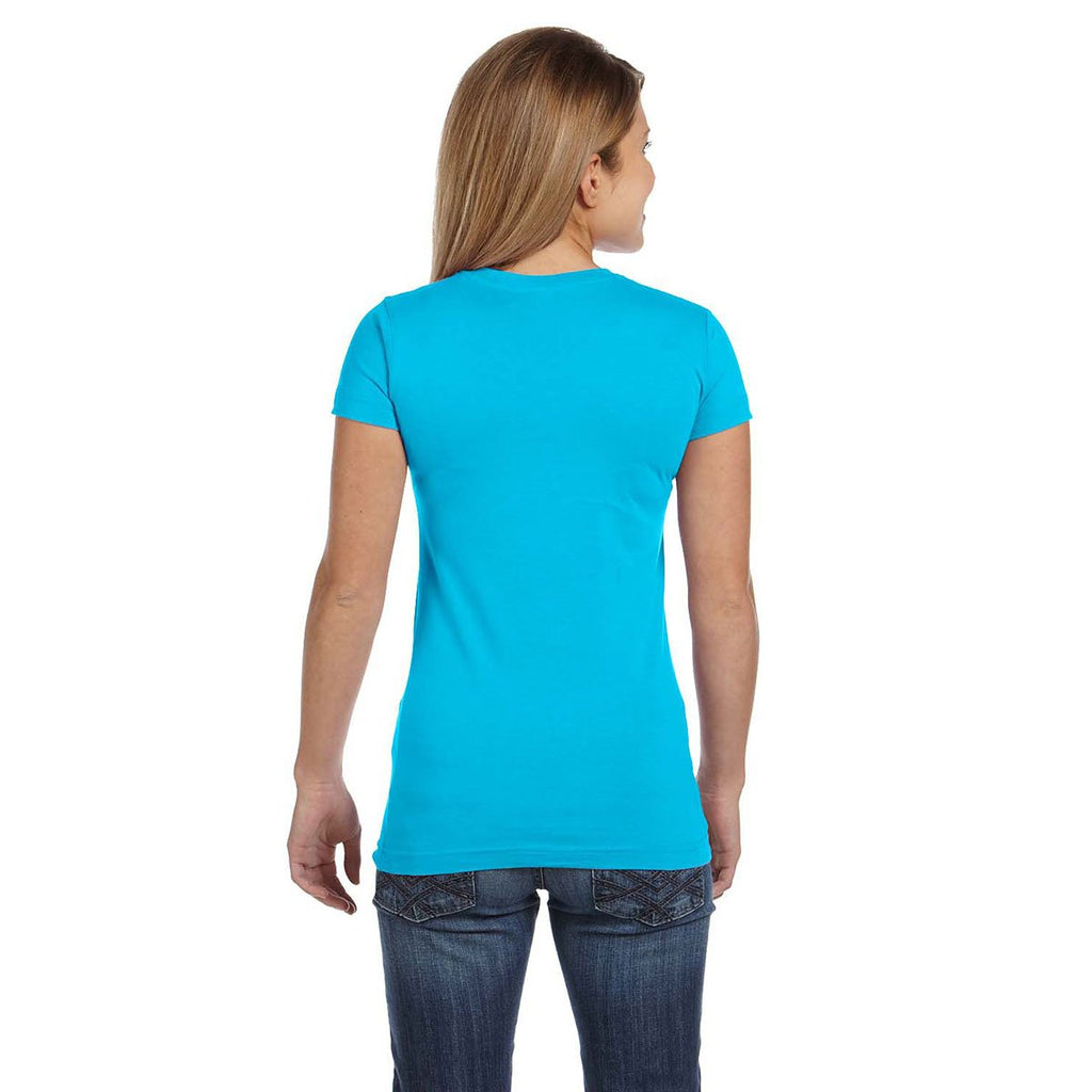 LAT Women's Aqua Junior Fit V-Neck Fine Jersey T-Shirt