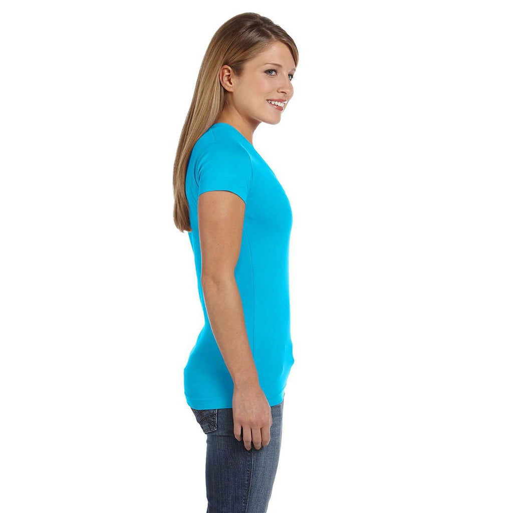LAT Women's Aqua Junior Fit V-Neck Fine Jersey T-Shirt