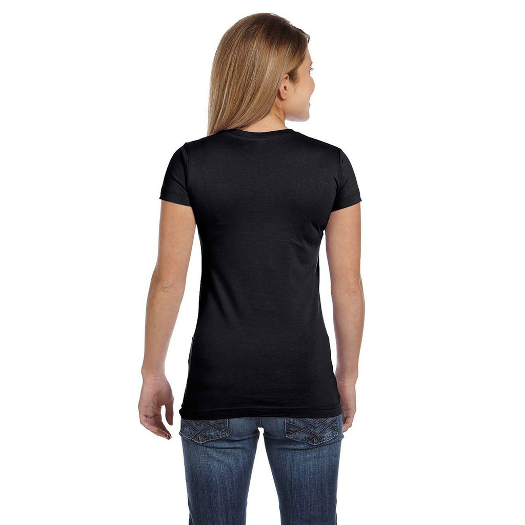 LAT Women's Black Junior Fit V-Neck Fine Jersey T-Shirt