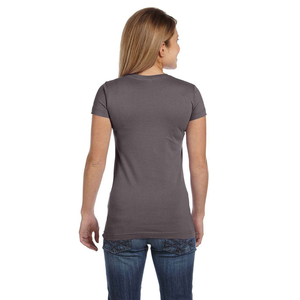 LAT Women's Charcoal Junior Fit V-Neck Fine Jersey T-Shirt