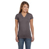LAT Women's Charcoal Junior Fit V-Neck Fine Jersey T-Shirt