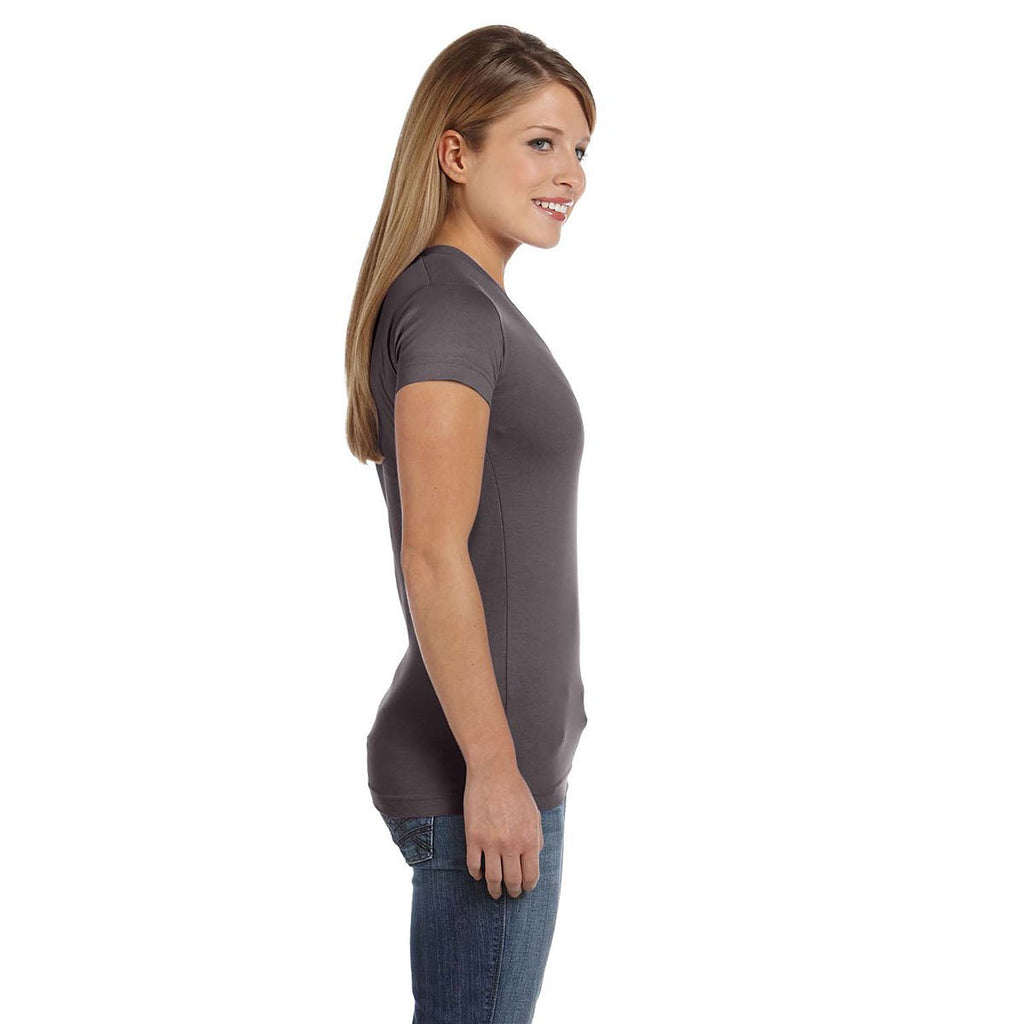LAT Women's Charcoal Junior Fit V-Neck Fine Jersey T-Shirt