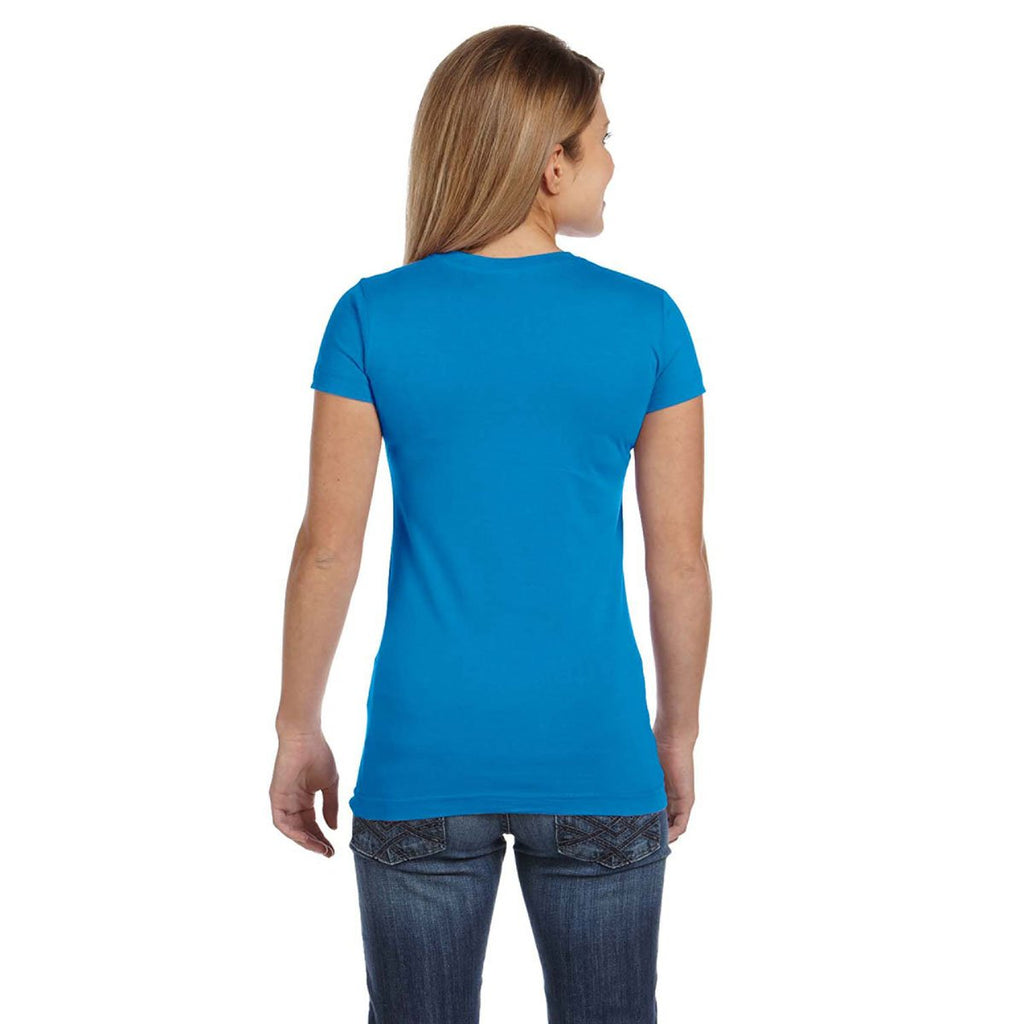 LAT Women's Cobalt Junior Fit V-Neck Fine Jersey T-Shirt