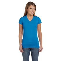 LAT Women's Cobalt Junior Fit V-Neck Fine Jersey T-Shirt