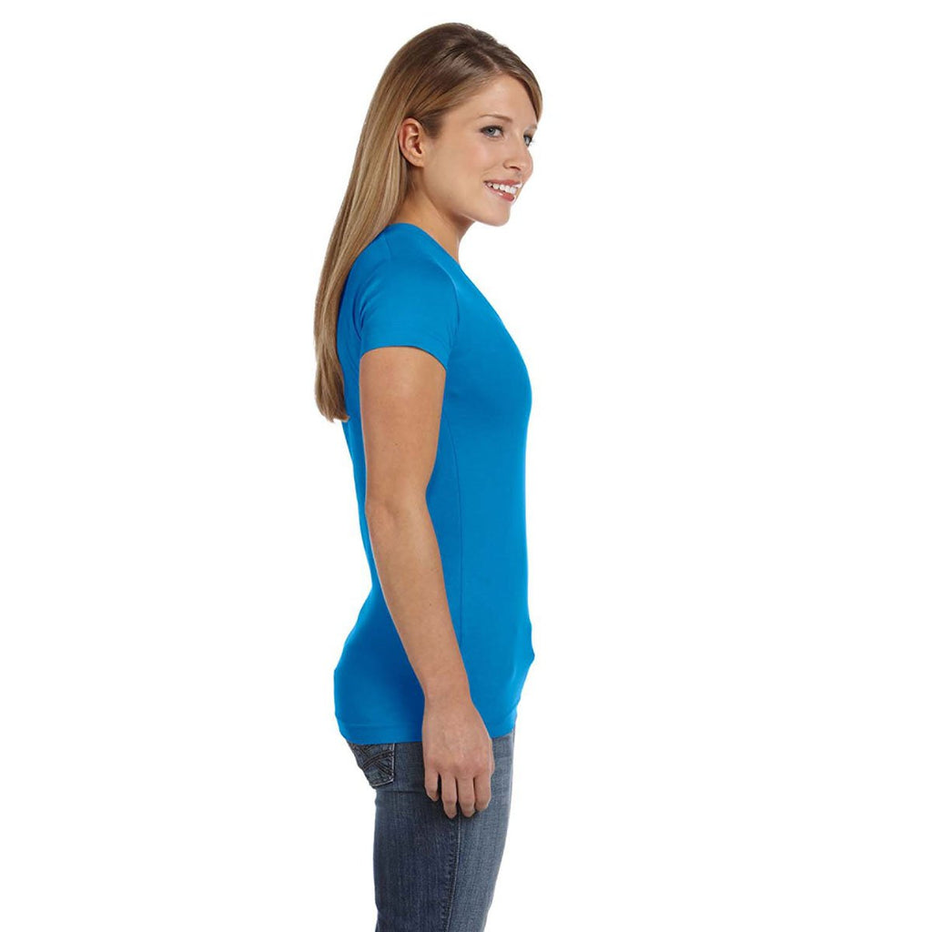 LAT Women's Cobalt Junior Fit V-Neck Fine Jersey T-Shirt