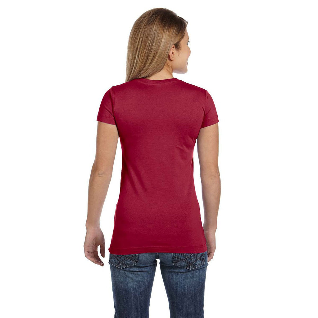 LAT Women's Garnet Junior Fit V-Neck Fine Jersey T-Shirt