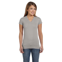 LAT Women's Heather Junior Fit V-Neck Fine Jersey T-Shirt