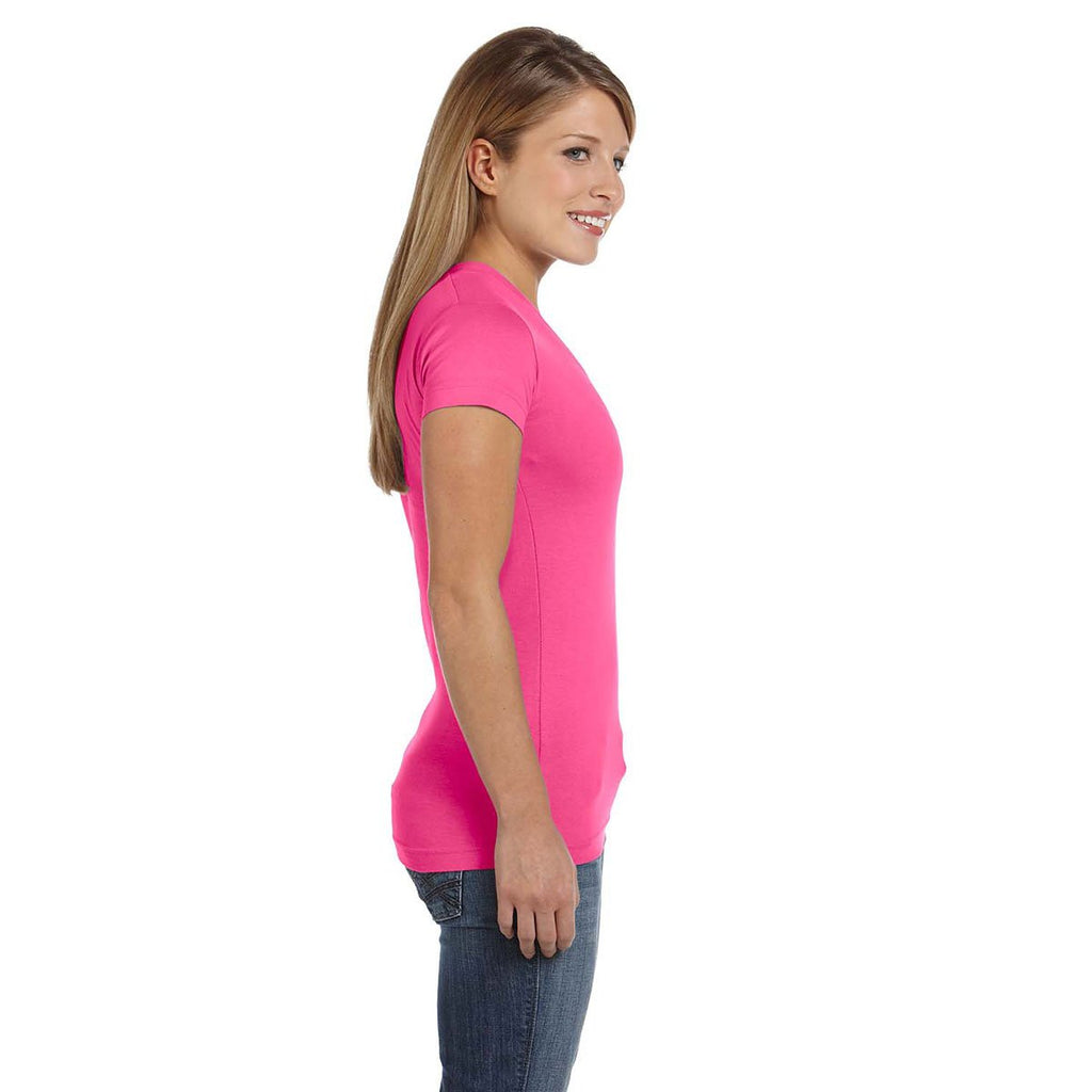 LAT Women's Hot Pink Junior Fit V-Neck Fine Jersey T-Shirt