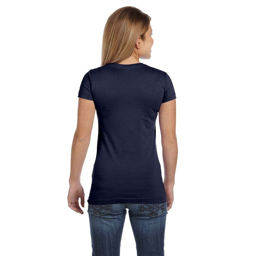 LAT Women's Navy Junior Fit V-Neck Fine Jersey T-Shirt