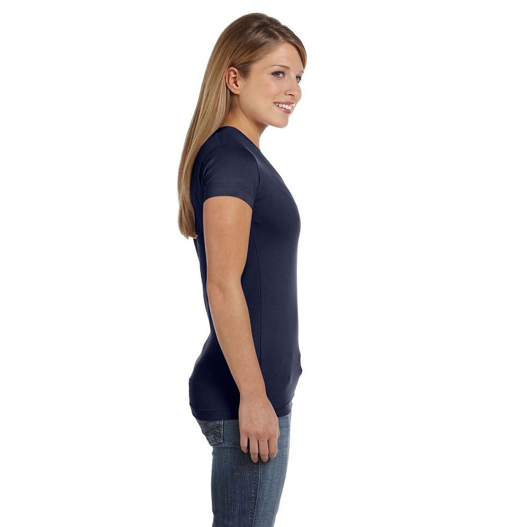LAT Women's Navy Junior Fit V-Neck Fine Jersey T-Shirt