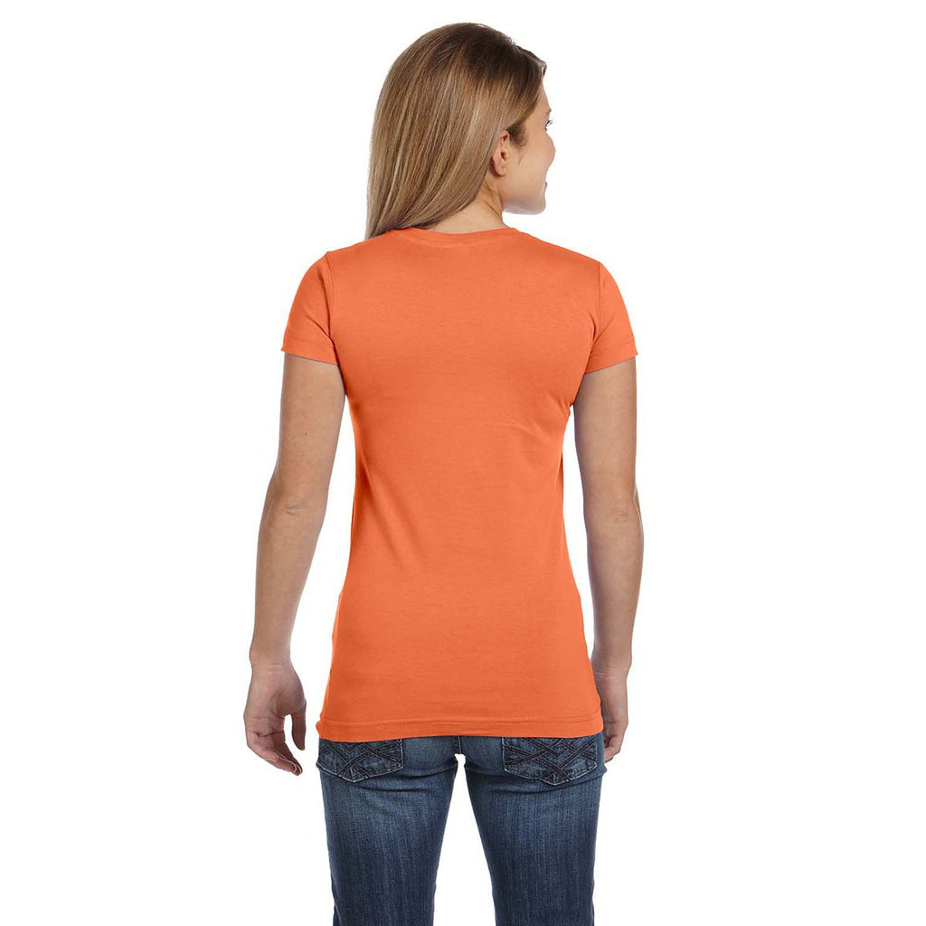 LAT Women's Papaya Junior Fit V-Neck Fine Jersey T-Shirt