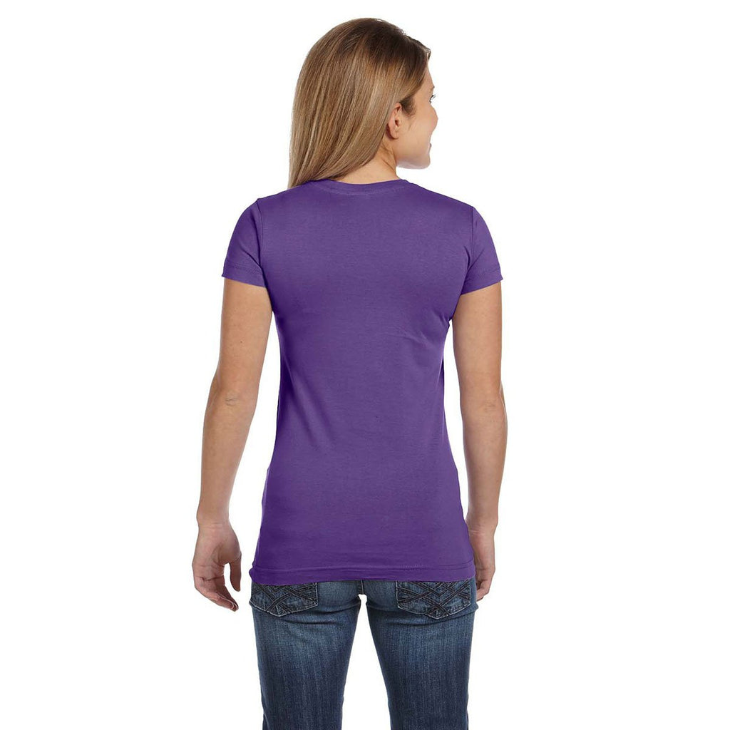 LAT Women's Purple Junior Fit V-Neck Fine Jersey T-Shirt