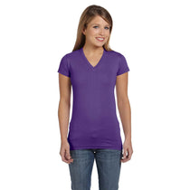LAT Women's Purple Junior Fit V-Neck Fine Jersey T-Shirt