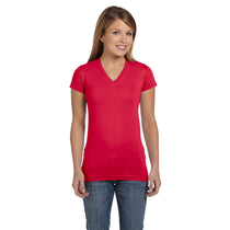 LAT Women's Red Junior Fit V-Neck Fine Jersey T-Shirt