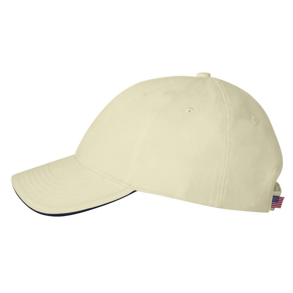 Bayside Stone/Navy USA-Made Structured Twill Cap with Sandwich Visor