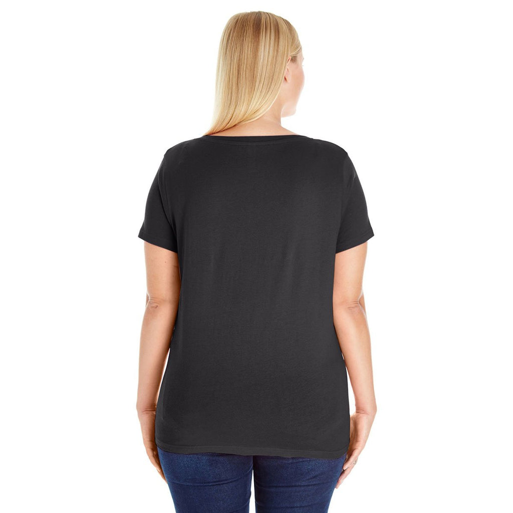 LAT Women's Black Curvy V-Neck Premium Jersey T-Shirt