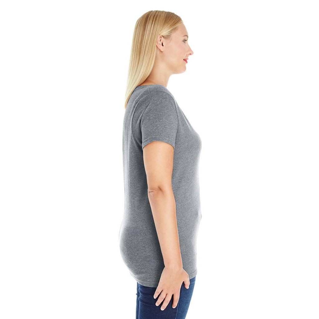 LAT Women's Granite Heather Curvy V-Neck Premium Jersey T-Shirt