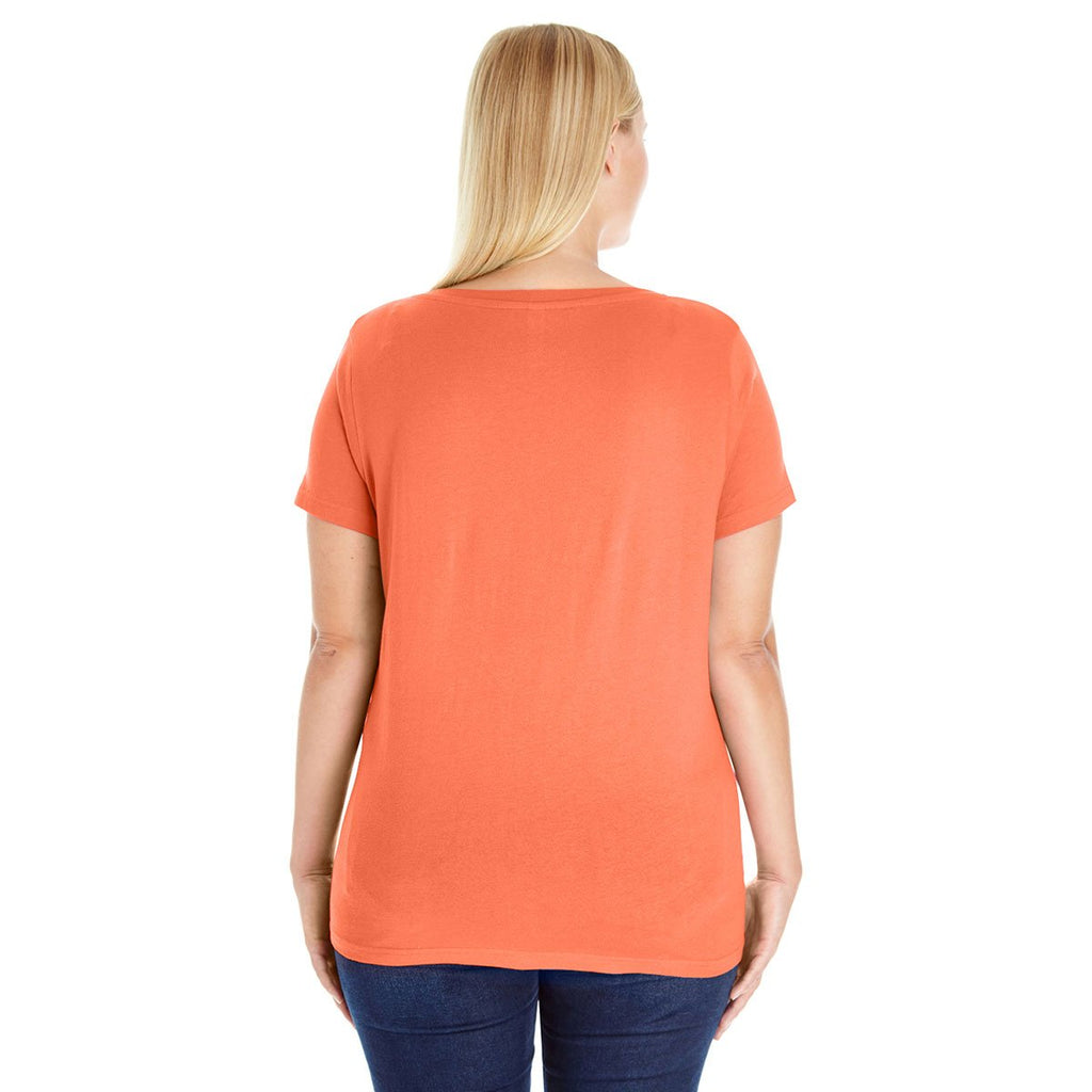 LAT Women's Papaya Curvy V-Neck Premium Jersey T-Shirt