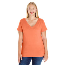 LAT Women's Papaya Curvy V-Neck Premium Jersey T-Shirt