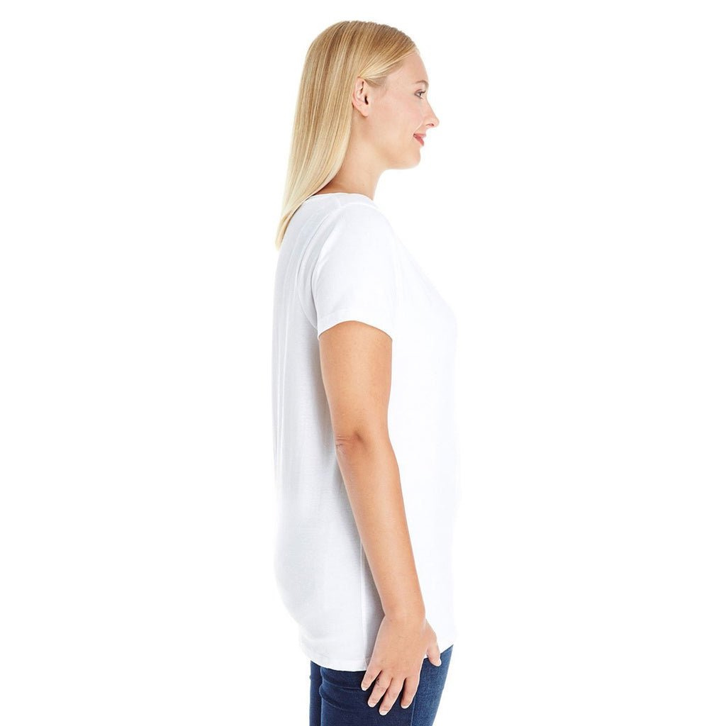 LAT Women's White Curvy V-Neck Premium Jersey T-Shirt